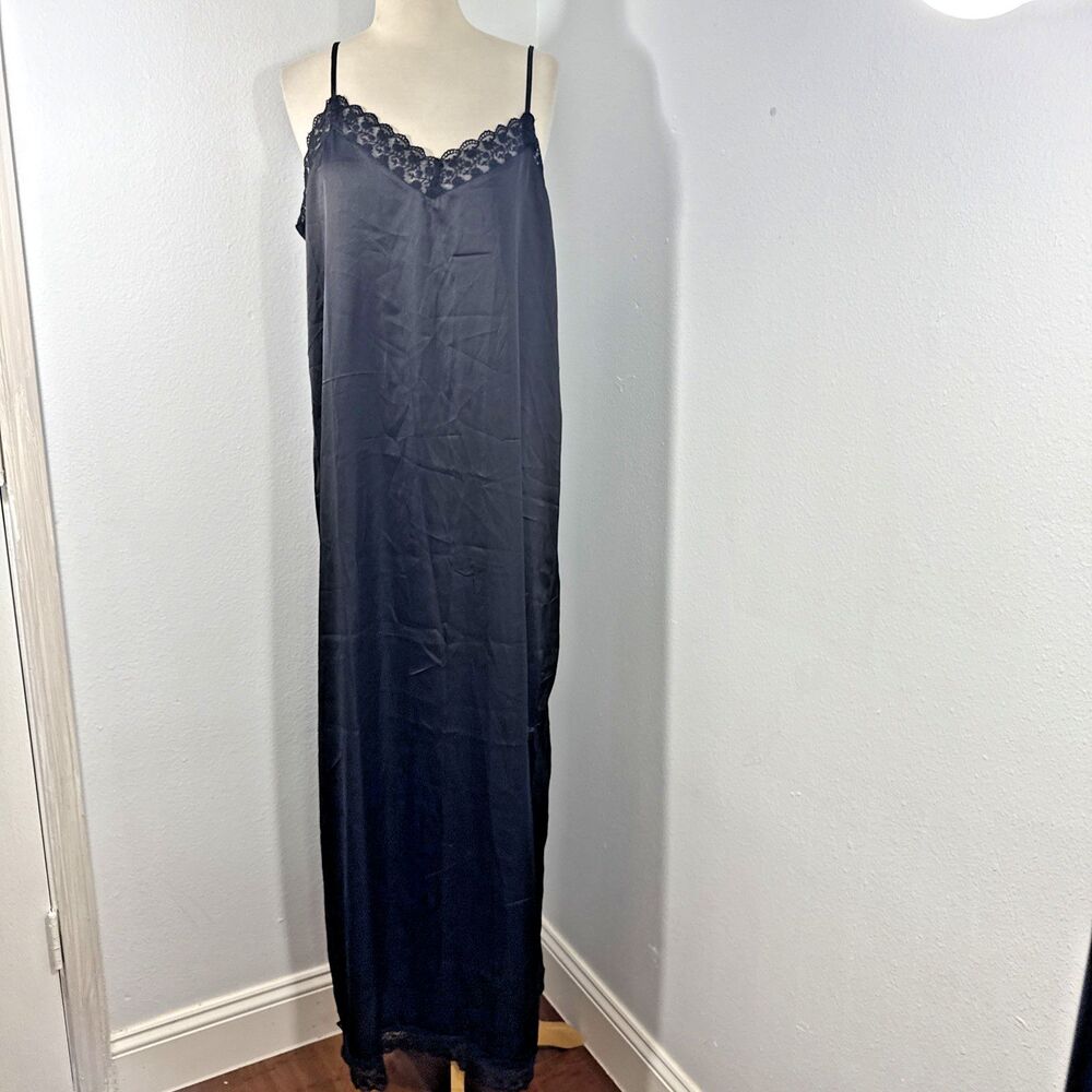 JDY Slip‎ Dress Women L Black Satin Slit Fairycore Whimsical